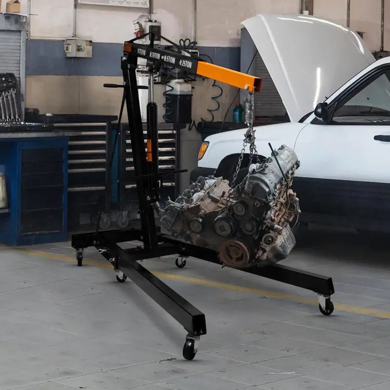 1000 Kg Hydraulic Workshop Crane — Foldable Engine Lifter With Manual Pump & Heavy-Duty Base 1