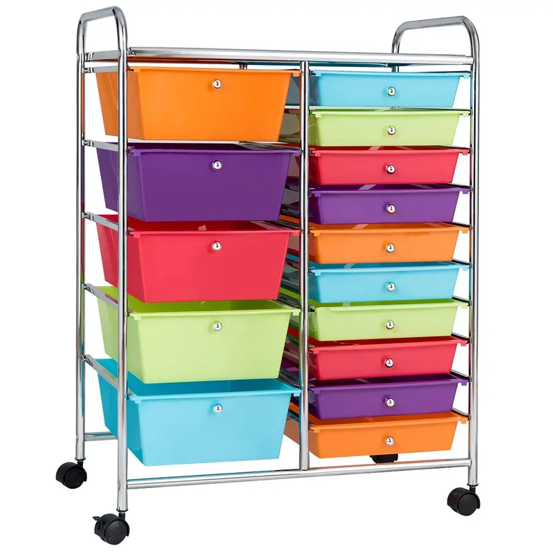 15-Drawer Rolling Storage Cart: Versatile Mobile Organizer For Office Or Classroom Use 1