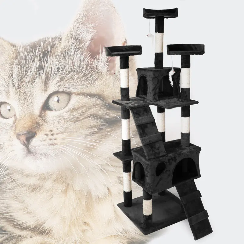 170Cm Black Cat Tree – Vertical Play Structure With Perches, Scratching Posts & Hideouts 1