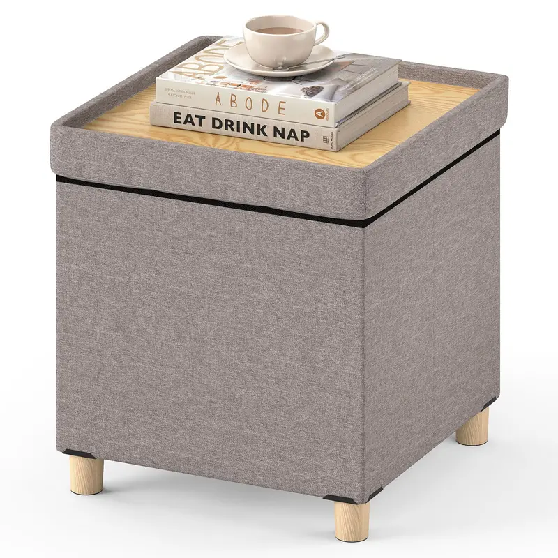 18-Inch Compact Storage Ottoman – Giantex Small Footrest With Rubberwood Base 1