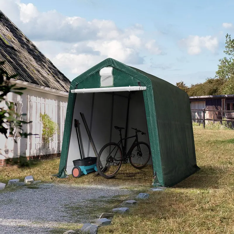 2.4 X 3.6M Pe Tarpaulin Tent Garage — Heavy-Duty Dark Green Shelter For Vehicle Or Equipment Storage 1