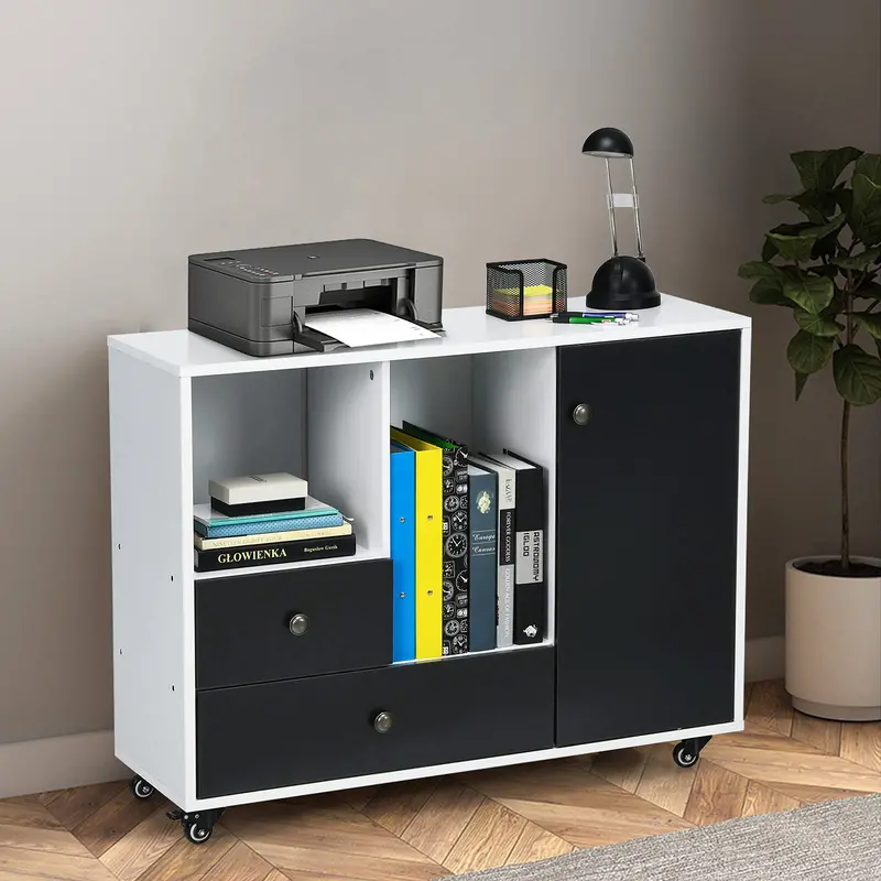 2-Drawer Lateral File Cabinet – Locking Casters, Printer Stand & Office Storage 1