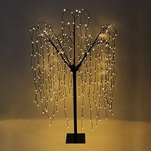 240 Cm Led Weeping Willow Tree Decoration – 800 Warm White Lights On Black Frame 1
