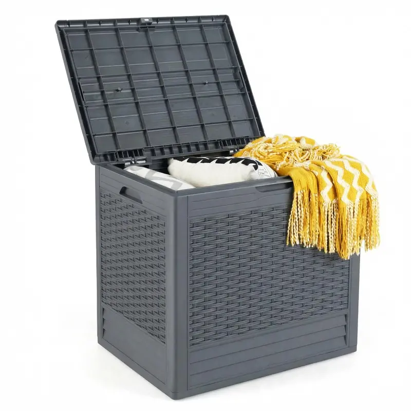 25-Gallon Deck Storage Bin With Woven Rattan Texture And Secure Locking Lid 1