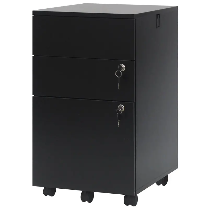 3-Drawer Mobile File Cabinet | Wooden Desk Organizer With Locking Wheels 1