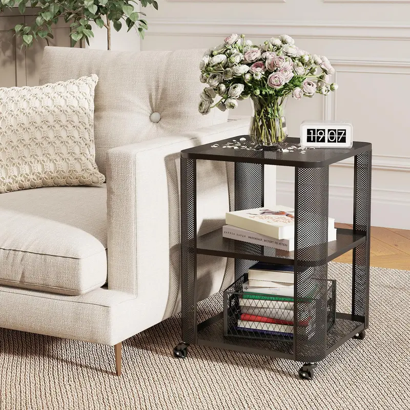 3-Tier Rolling End Table With Open Shelving And Casters 1