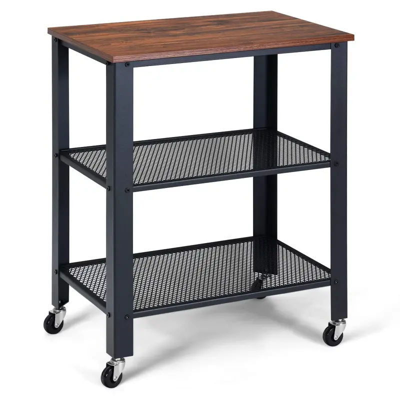 3-Tier Wooden Microwave Cart – Stylish Rolling Kitchen Island With Storage Shelves 1