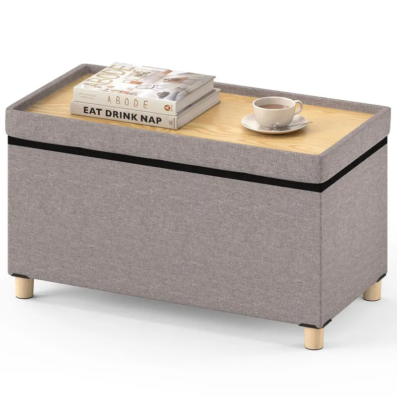 30-Inch Storage Ottoman Bench – Giantex Tray-Top Footstool With Rubberwood Legs 1