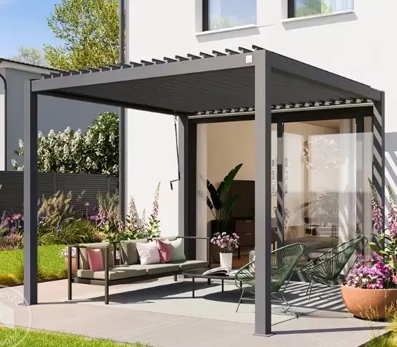 3X3M Anthracite Steel Pergola With Slatted Roof – Modern Outdoor Shade Structure 1