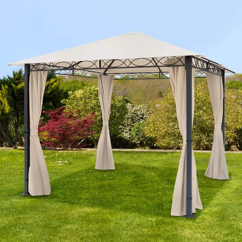 3X3M Champagne-Colored Soft-Top Garden Gazebo — Includes Four Zippered Side Panels For Full Coverage 1