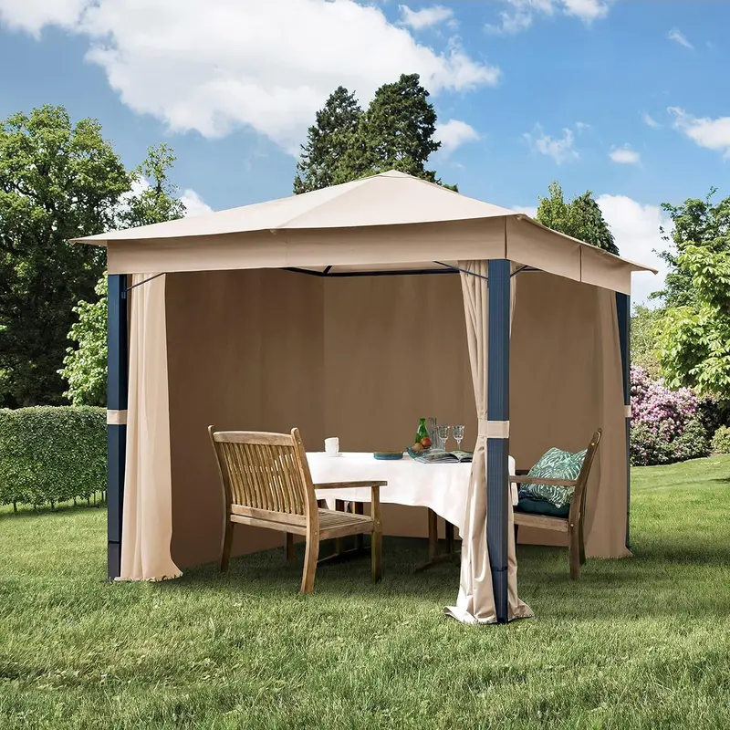 3X3M Soft-Top Garden Pavilion – Taupe Fabric Canopy With Four Removable Sides 1