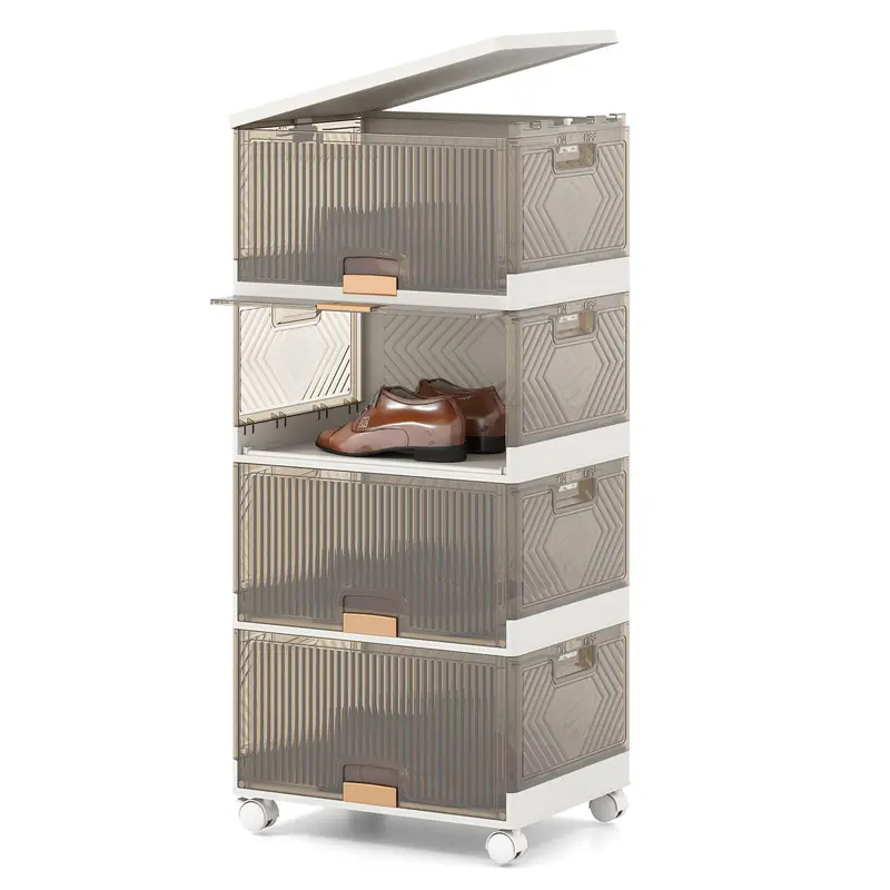 4-Tier Stackable Storage Bins – 18-Gallon Collapsible Organizer With Lid Covers 1
