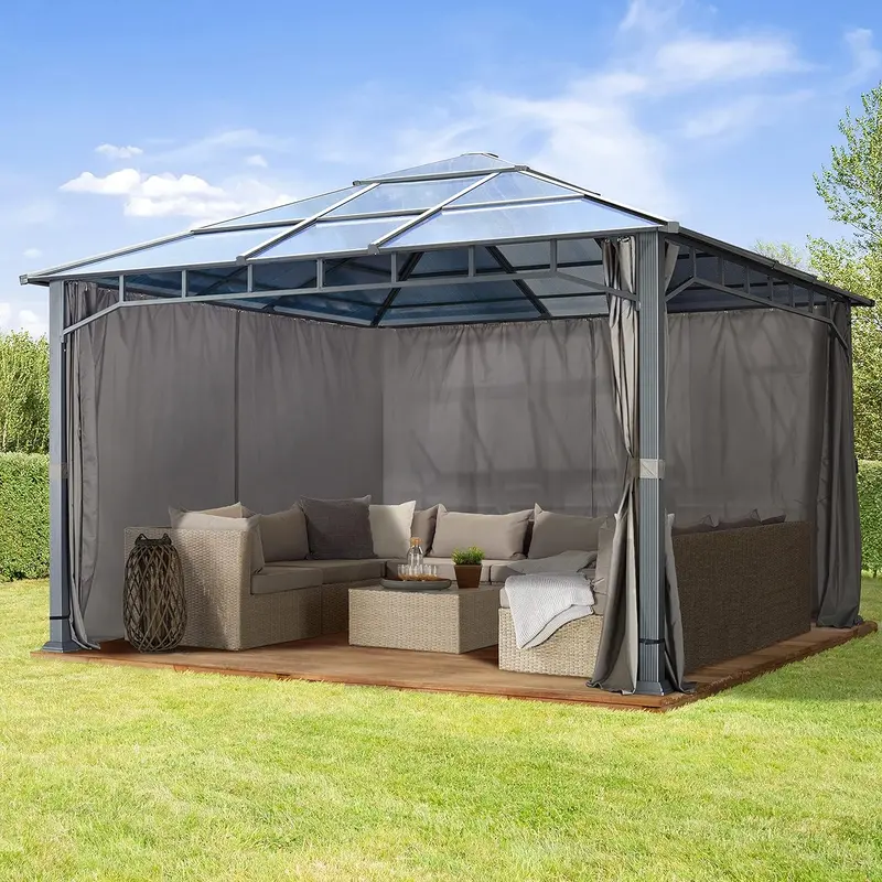 4X4M Hardtop Garden Pavilion – Loft Gray Finish With Full Side Panel Enclosure 3