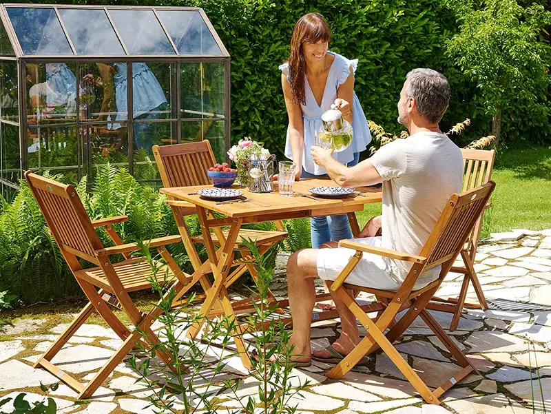 5-Piece Acacia Wood Garden Furniture Set – Folding Table And Chairs For Compact Outdoor Living 1
