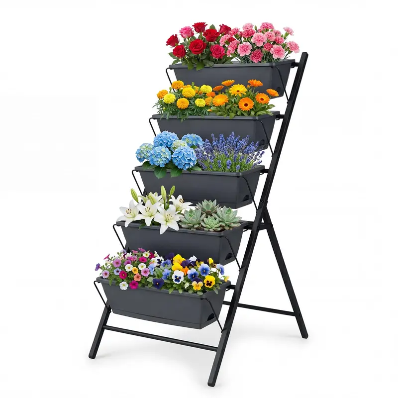 5-Tier Vertical Garden Planter Set With Raised Bed & Drainage – Giantex 1