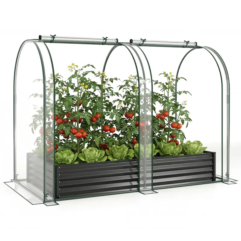 6 Ft × 3 Ft × 1 Ft Galvanized Steel Raised Garden Bed With Attached Greenhouse Cover 1