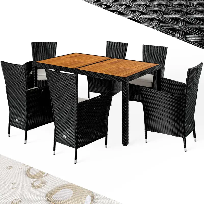 6-Piece Outdoor Dining Set: Upholstered Chairs + 150 X 90 Cm Rectangular Table 1
