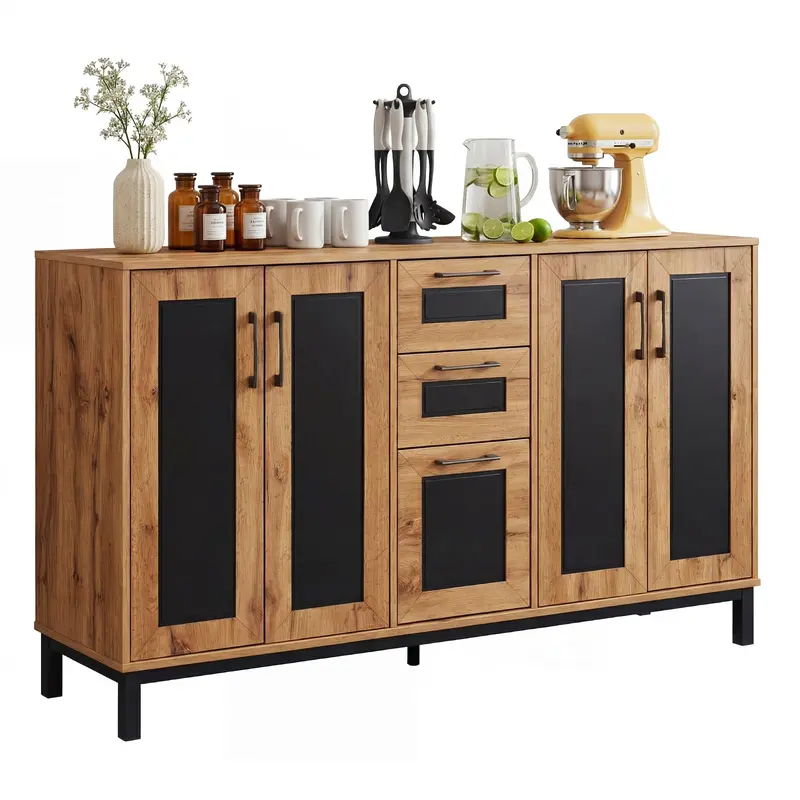 63-Inch Sideboard Buffet Cabinet With Drawers And Open Shelving – Giantex 1