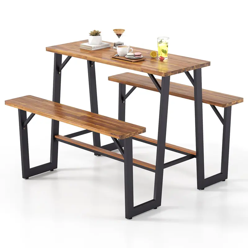Acacia Wood 4.5-Foot Picnic Table And Bench Set For Outdoor Dining 1