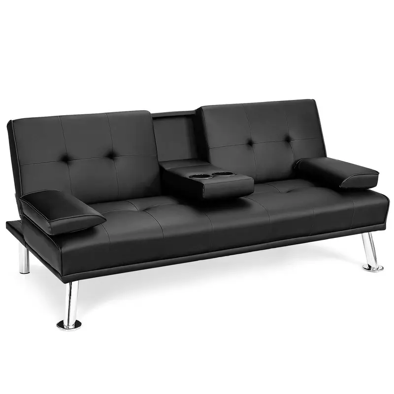 Adjustable Backrest Futon Sofa Bed – Modern Convertible With Cup Holders 1