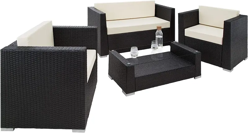 Aluminium-Frame Rattan Sofa Set – Includes Tempered Glass Coffee Table 1