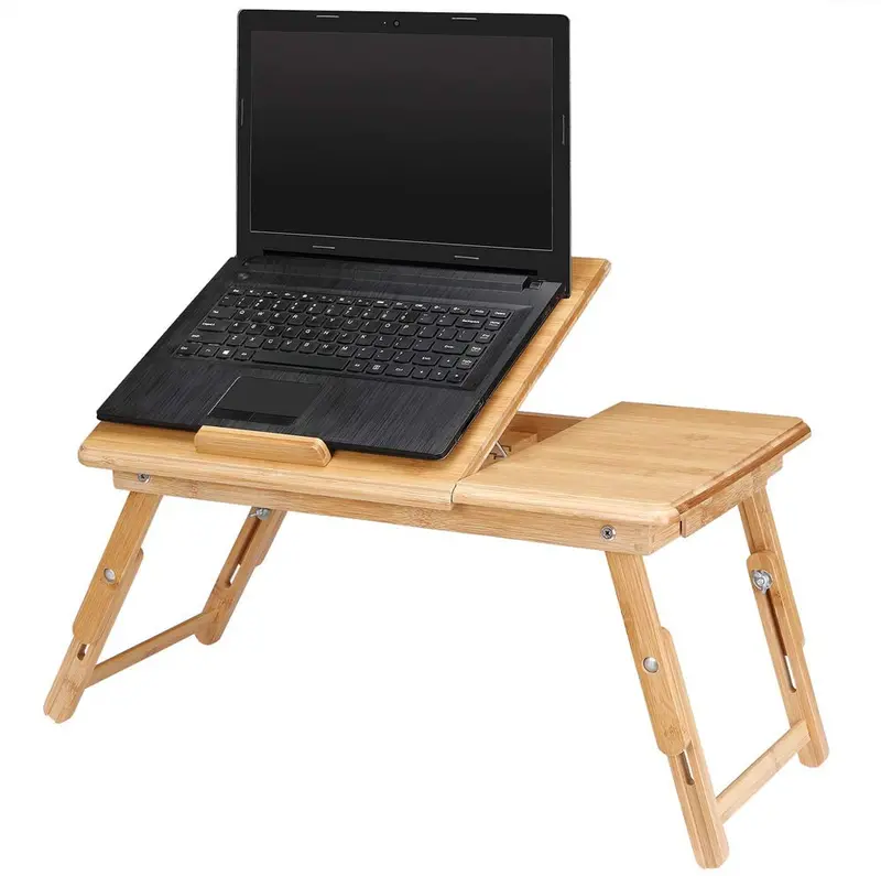 Bamboo Laptop Desk – Height-Adjustable With Ventilation, Drawer & Bed/Couch Compatibility (55 × 35 × 20–28 Cm) 1