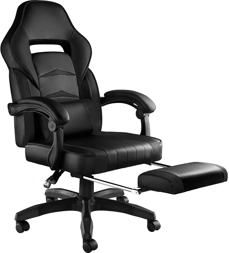 Black Gaming Executive Chair With Full-Body Support And Retractable Footrest 1