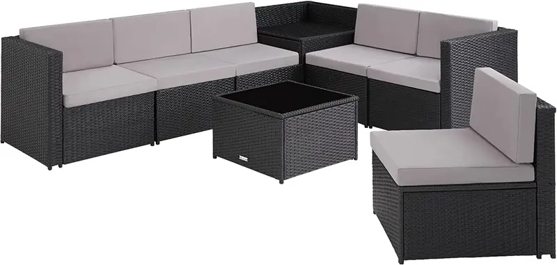 Black Rattan Patio Lounge Set With Convenient Under-Seat Storage Box 1