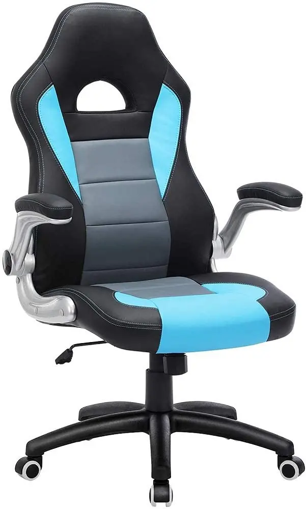 Blue Racing-Style Gaming Chair Featuring Swivel Mechanism And Desk Compatibility 1