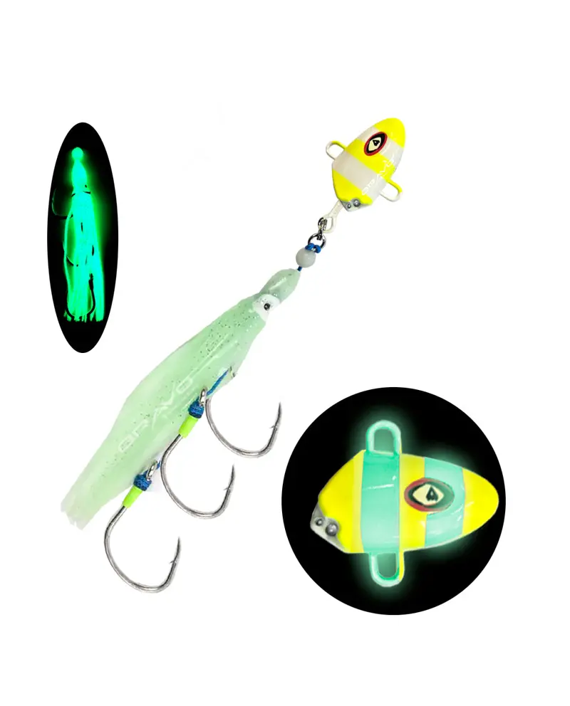Bravo 3-Hook Glow Skirted Jig – 100G Night-Fishing Ready 2