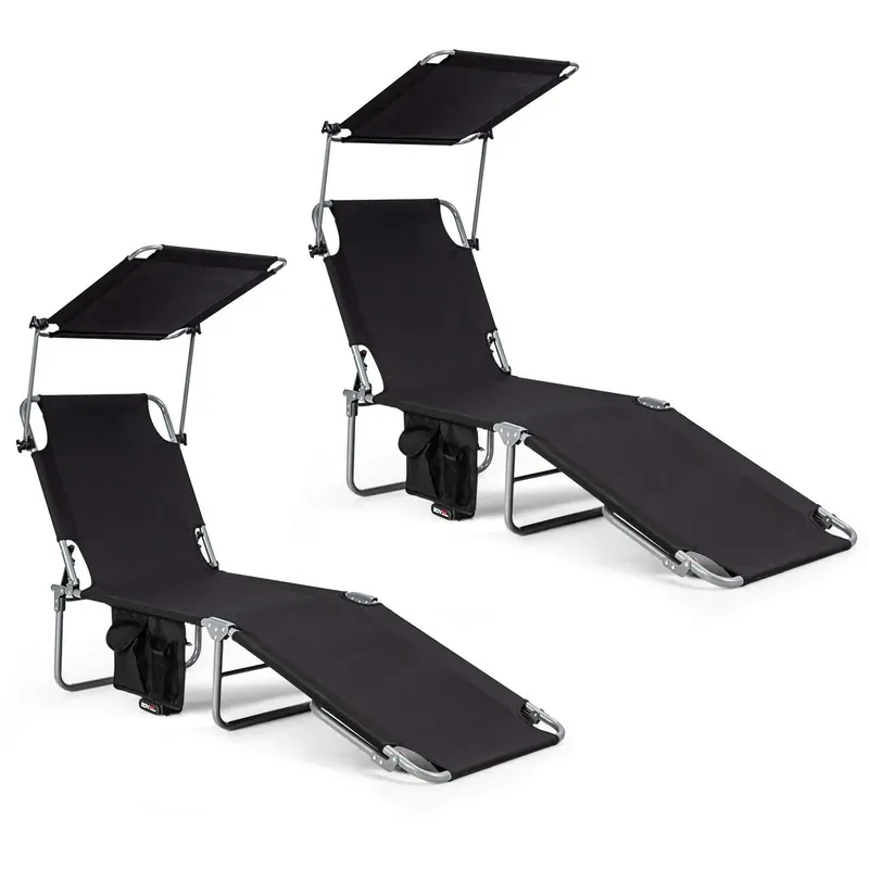 Canopy Chaise Lounge Chair – Adjustable Backrest & Shade, Built-In Storage Pocket 1