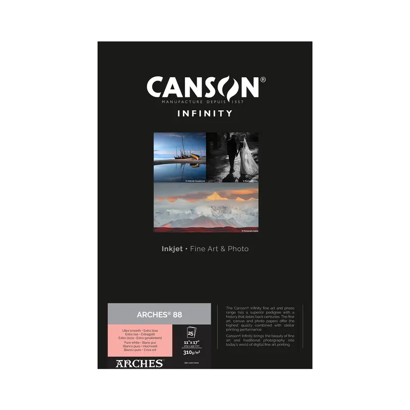 Canson Infinity Arches 88 Matte Inkjet Paper – 310 Gsm, 11×17 Inch, Pack Of 25 Sheets 1