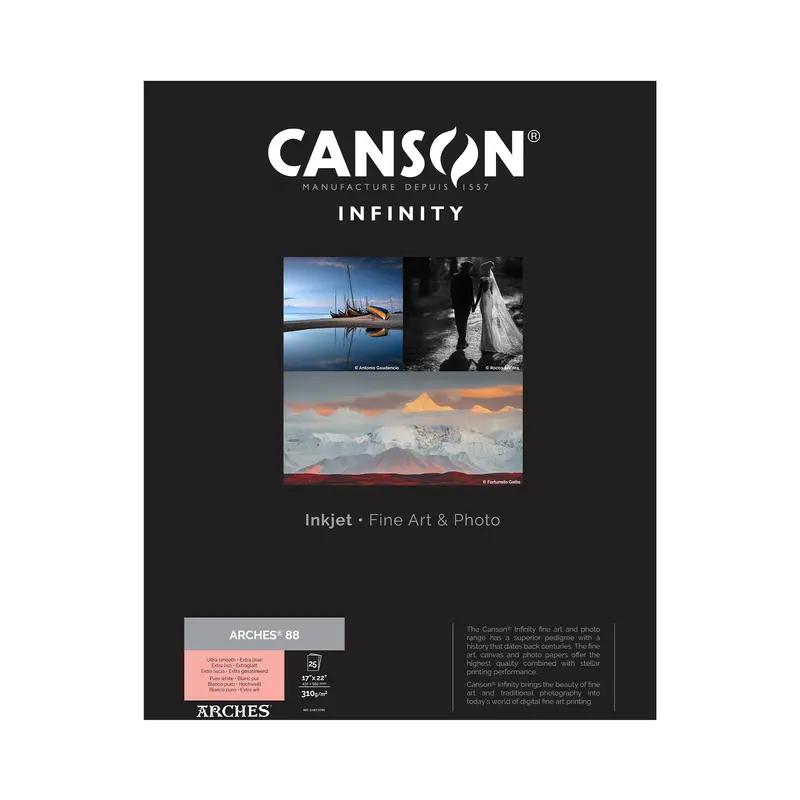 Canson Infinity Arches 88 Matte Inkjet Paper – 310 Gsm, 17" × 22", Pack Of 25 1