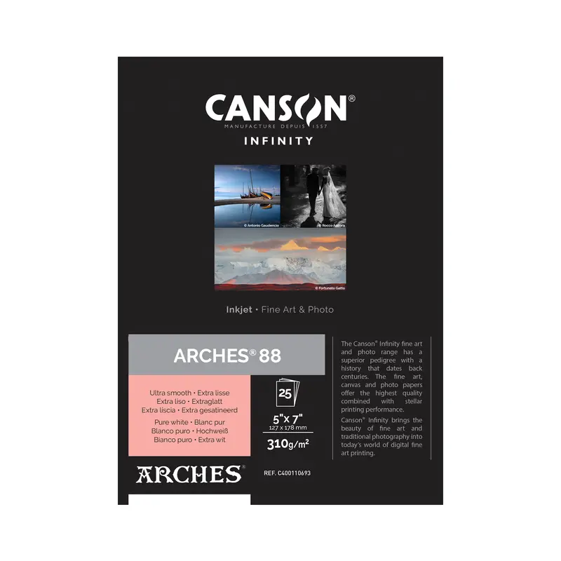 Canson Infinity Arches 88 Matte Inkjet Paper – 310 Gsm, 5" × 7", Pack Of 25 1