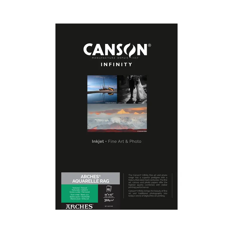 Canson Infinity Arches Aquarelle Rag Matte Inkjet Paper – 310 Gsm, 11×17 Inch, 25-Sheet Pack 1