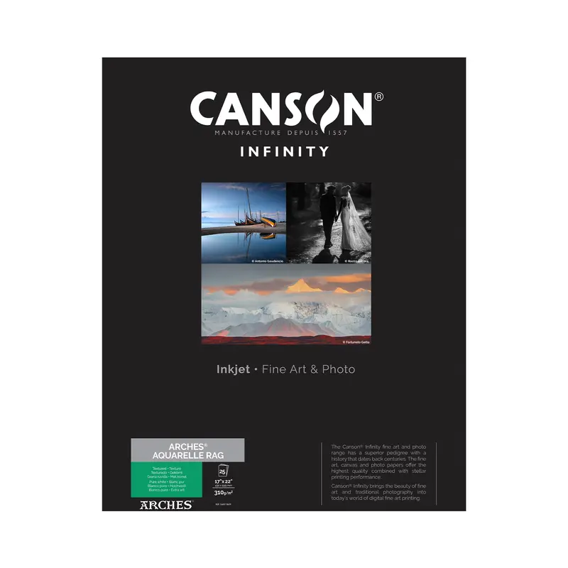 Canson Infinity Arches Aquarelle Rag Matte Inkjet Paper – 310 Gsm, 17×22 Inch, 25-Sheet Pack 1
