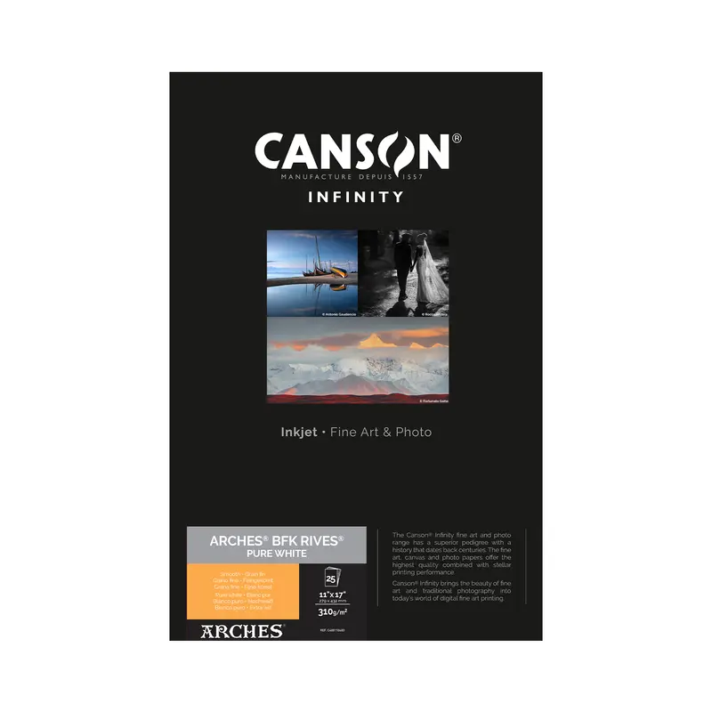 Canson Infinity Arches Bfk Rives Pure White Matte Inkjet Paper – 310 Gsm, 11×17 Inch, 25-Sheet Pack 1