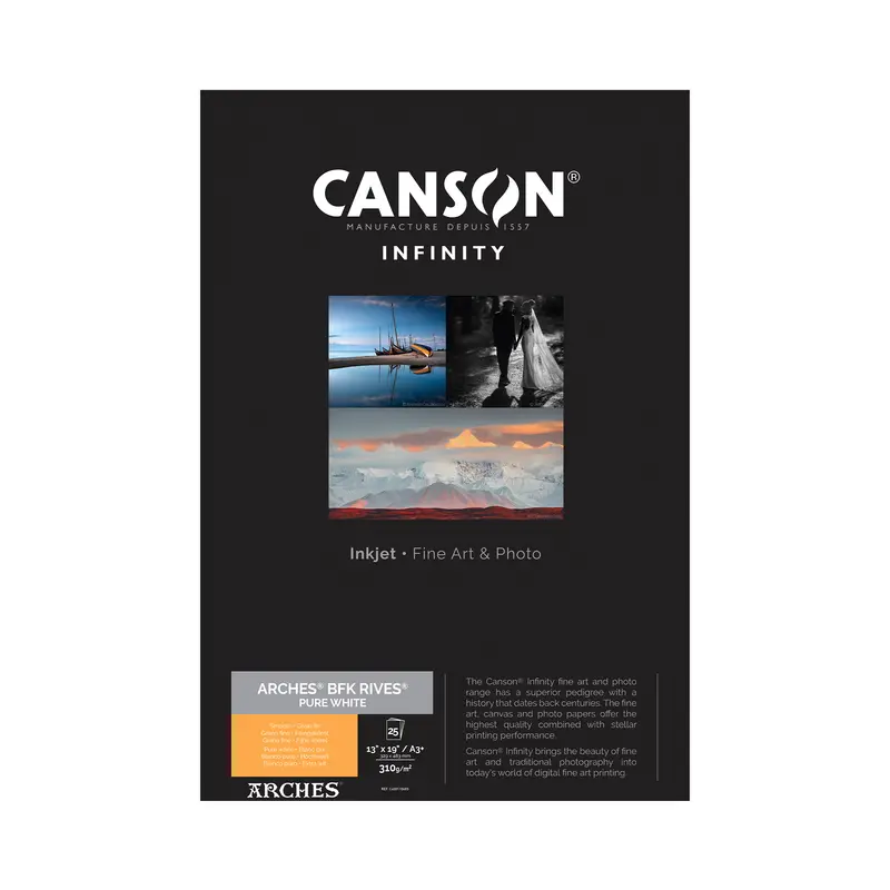 Canson Infinity Arches Bfk Rives Pure White Matte Inkjet Paper – 310 Gsm, 13×19 Inch, 25-Sheet Pack 1