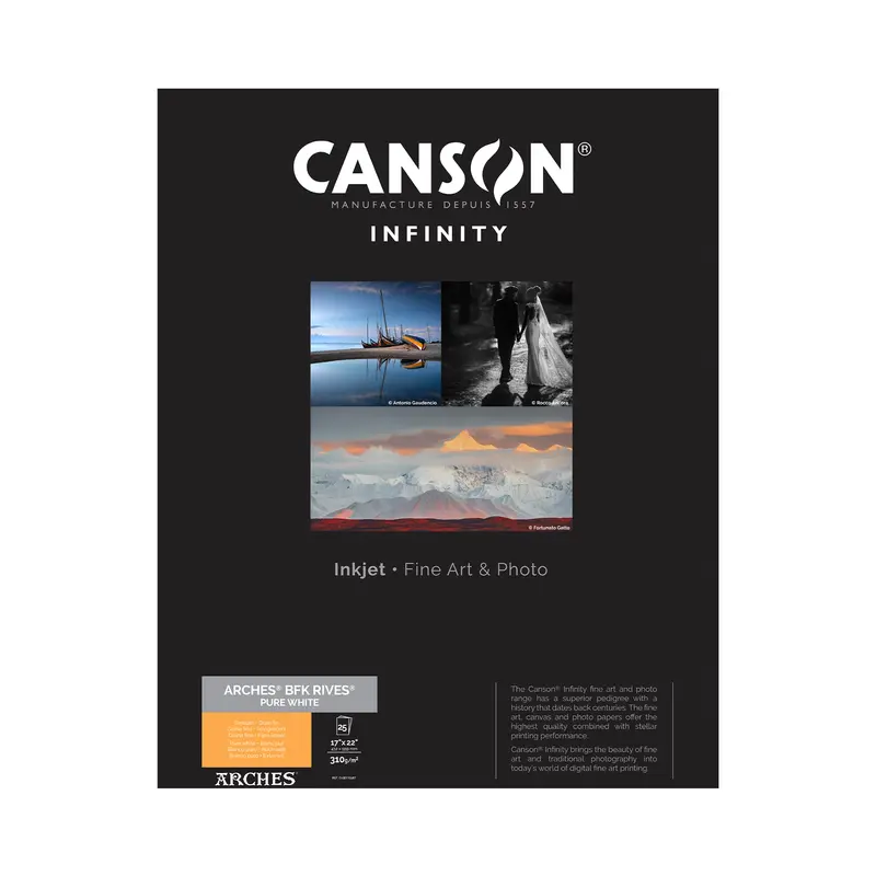 Canson Infinity Arches Bfk Rives Pure White Matte Inkjet Paper – 310 Gsm, 17×22 Inch, 25-Sheet Pack 1