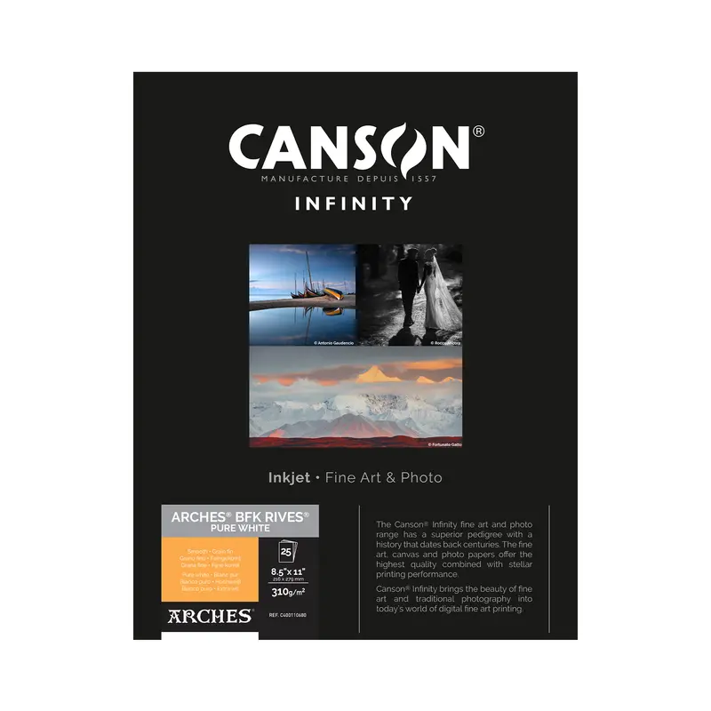 Canson Infinity Arches Bfk Rives Pure White Matte Inkjet Paper – 310 Gsm, Letter Size (8.5×11 Inch), 25-Sheet Pack 1
