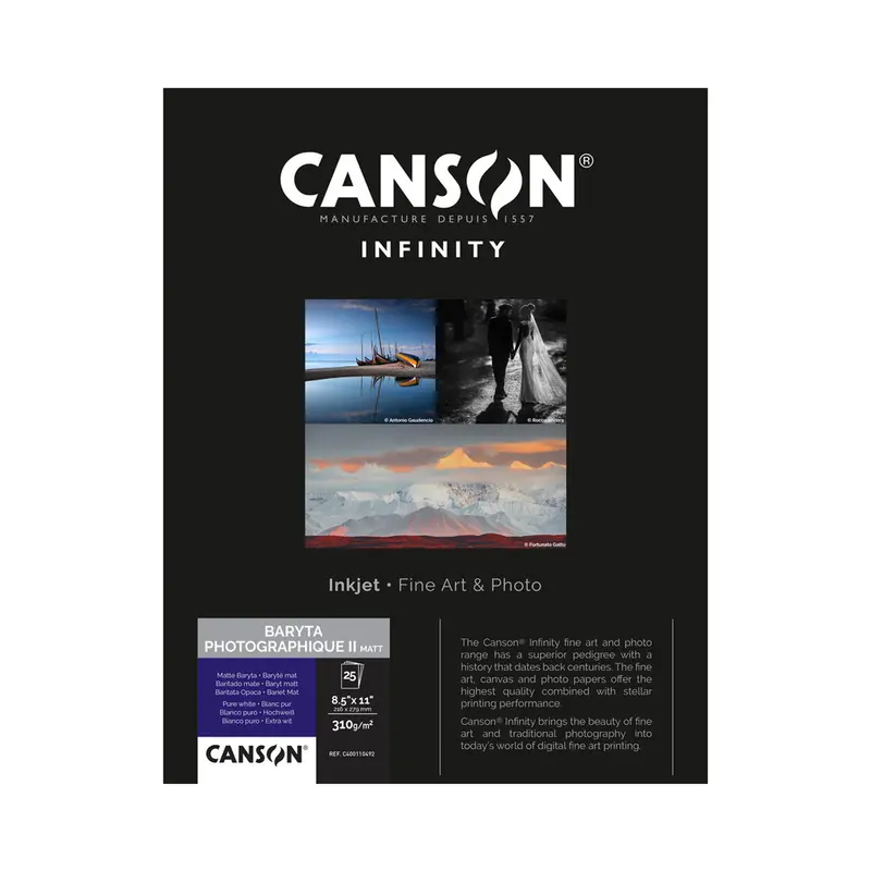 Canson Infinity Baryta Photographique Ii Matte Inkjet Paper – 310 Gsm, 8.5×11", 25 Sheets 1