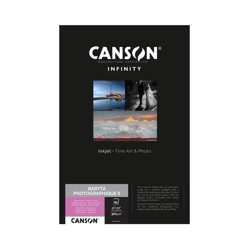 Canson Infinity Baryta Photographique Ii Satin Inkjet Paper – 11×17", 310 Gsm, 25 Sheets 1