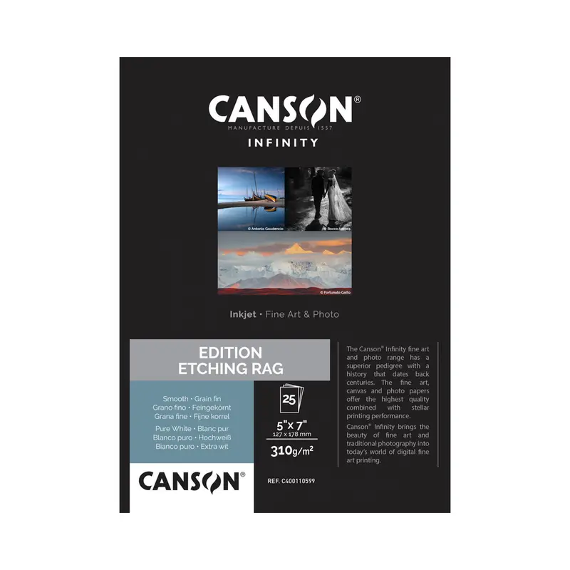 Canson Infinity Etching Rag Inkjet Paper – 310 Gsm, 5×7 Inches, Matte Finish (25-Sheet Pack) 1