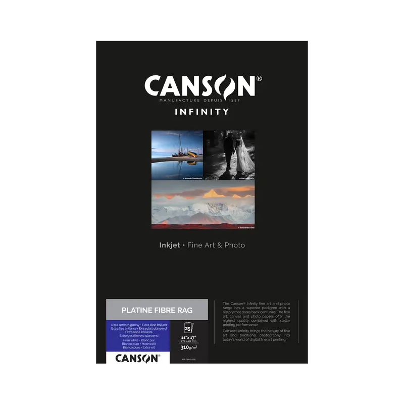 Canson Infinity Platine Fibre Rag Satin Inkjet Paper – 310 Gsm, 11" × 17", 25-Sheet Pack 1