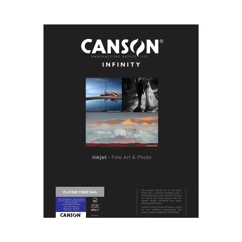 Canson Infinity Platine Fibre Rag Satin Photo Paper – 310 Gsm, 17 × 22 In, 25-Sheet Pack 1