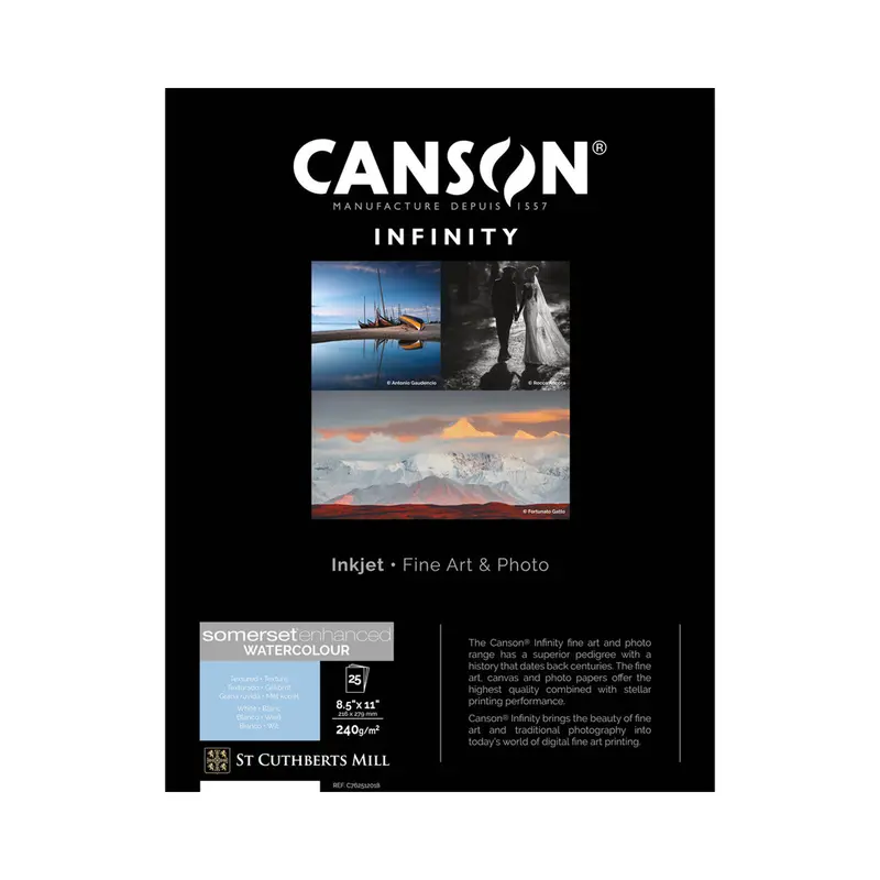 Canson Infinity Somerset Enhanced Watercolor Inkjet Paper – 240 Gsm, 8.5×11 Inches, White Rag Matte (25-Sheet Pack) 1