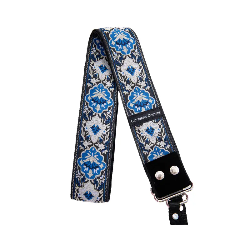 Capturing Couture 1.5" Camera Strap – Blue Baroque Embellished Design 1