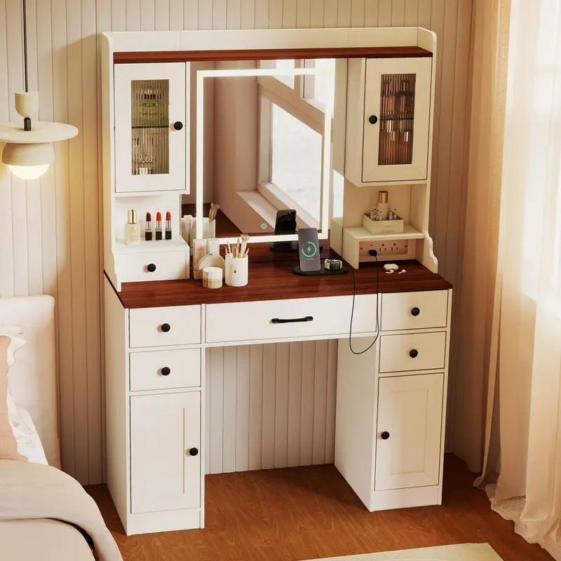 Charmaid 41.5-Inch Vanity Desk With Usb Outlets & Adjustable 3-Color Led Lighting 1