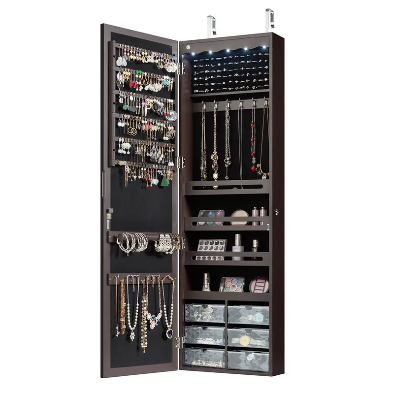 Charmaid 5-Led Wall-Hanging Jewelry Armoire With Integrated Mirror 1