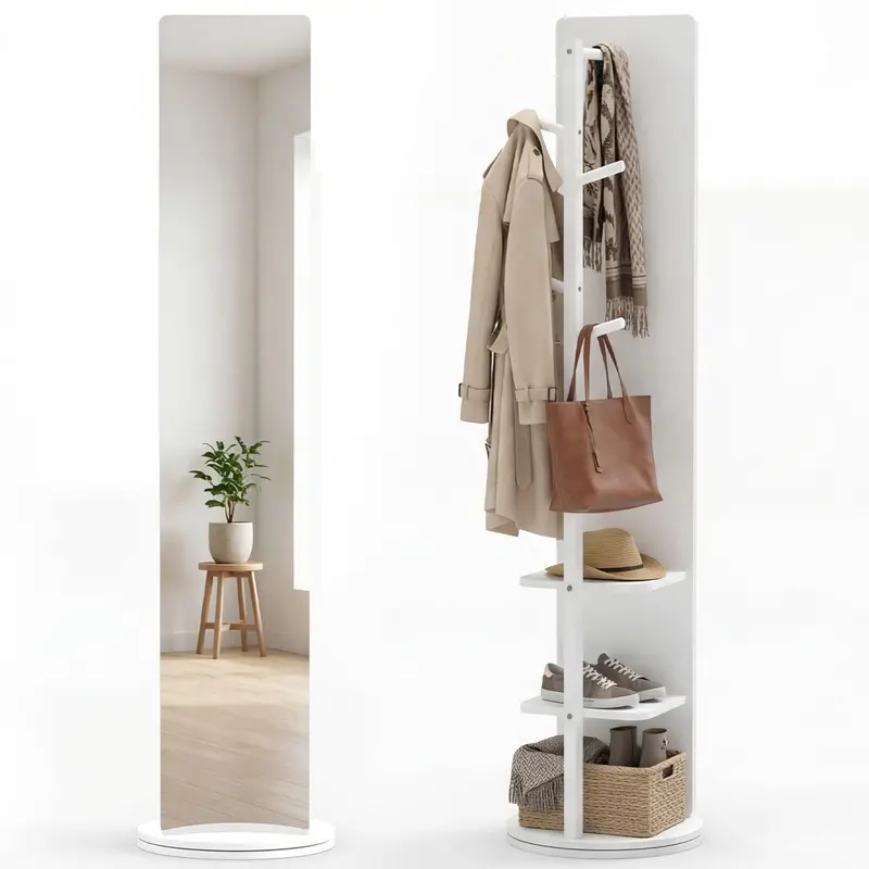 Charmaid 65.5-Inch Floor Mirror – Wooden Standing Mirror With Single Clothing Rod 1